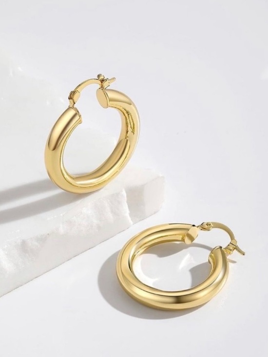 Jewelry - 14k Gold Plated Chunky Minimalist Hoop Earrings